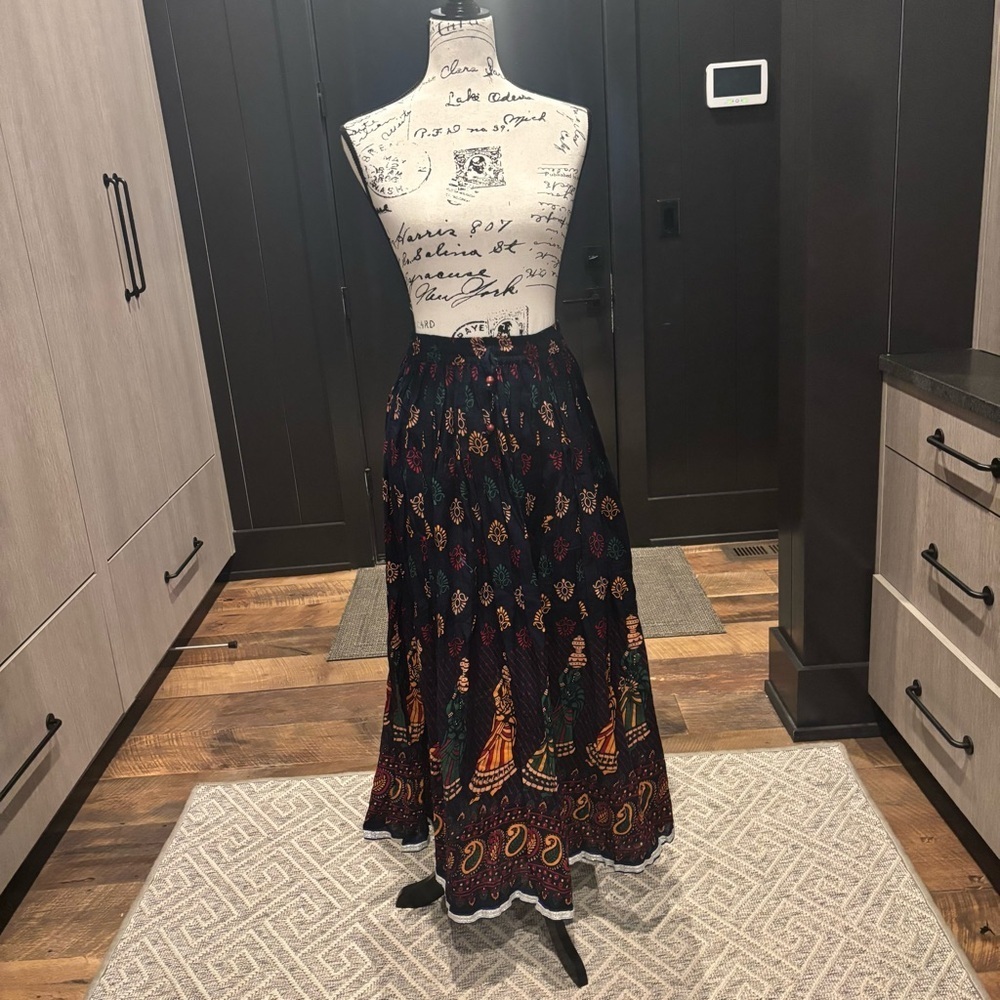 🌸 Vintage 70s/80s Indian Cotton Block Print Maxi Skirt 🌸 - Picture 1 of 5